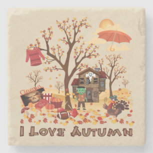 I Love Autumn - Fall Elements and Scenery Stone Coaster