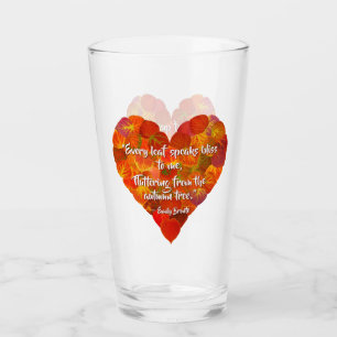 I Love Autumn—Red Aspen Leaf Heart 1, Brontë Quote Glass