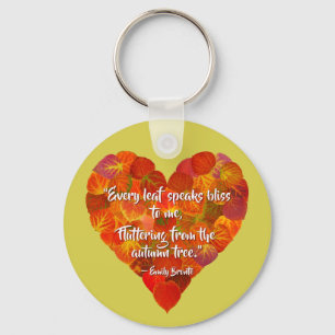 I Love Autumn—Red Aspen Leaf Heart 1, Brontë Quote Keychain