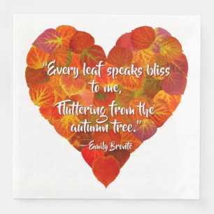 I Love Autumn—Red Aspen Leaf Heart 1, Brontë Quote Napkin