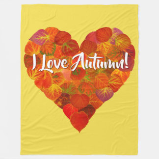 I Love Autumn!—Red Aspen Leaf Heart 1 Fleece Blanket
