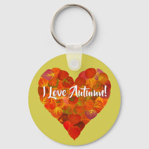 I Love Autumn!—Red Aspen Leaf Heart 1 Keychain