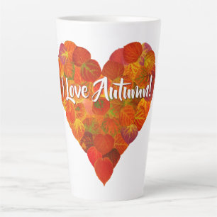 I Love Autumn!—Red Aspen Leaf Heart 1 Latte Mug