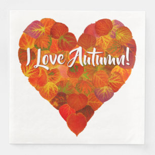 I Love Autumn!—Red Aspen Leaf Heart 1 Napkin