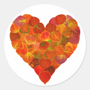 I Love Autumn, Subtle—Red Aspen Leaf Heart 1 Classic Round Sticker