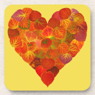 I Love Autumn, Subtle—Red Aspen Leaf Heart 1 Coaster