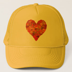 I Love Autumn, Subtle—Red Aspen Leaf Heart 1 Trucker Hat