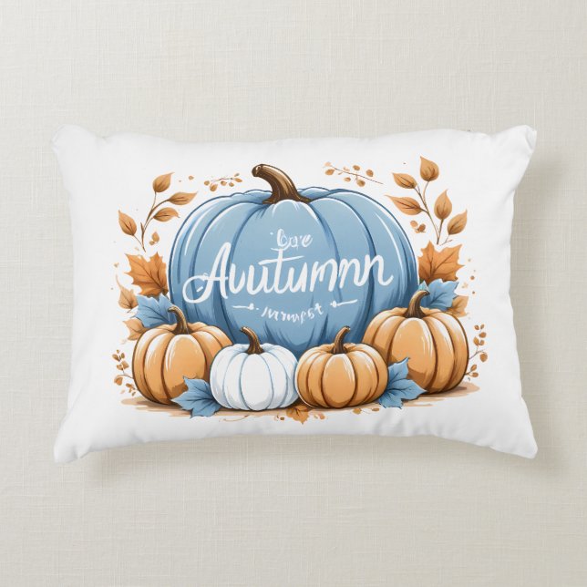I LOVE Autumn's Dusty Blue and White Pumpkins  Accent Pillow (Front)