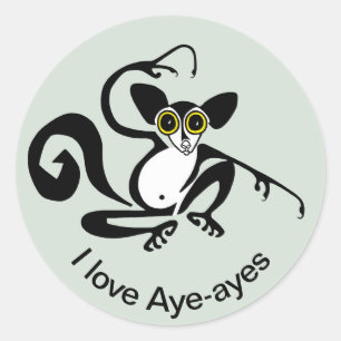 I love AYE-AYES - Primate - lemur- Madagascar Classic Round Sticker