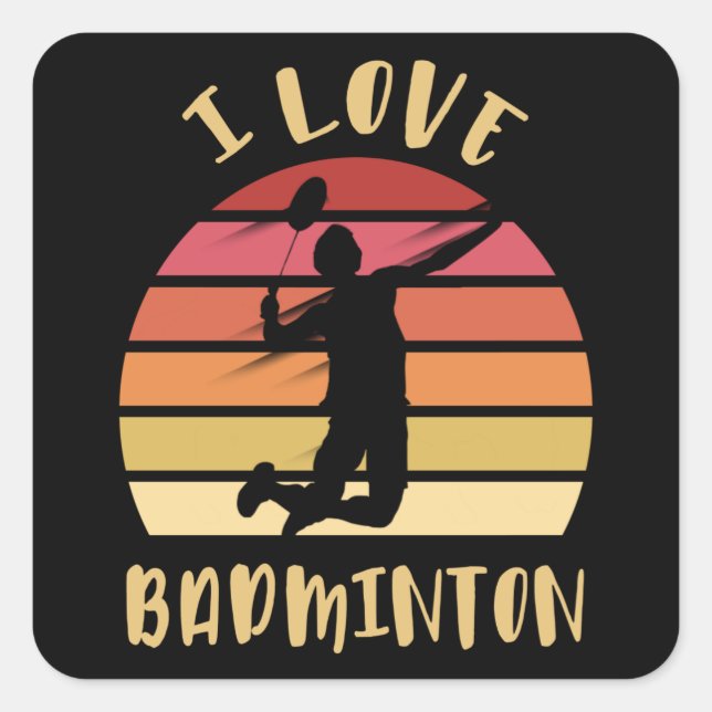 I Love Badminton Jump Smash Square Sticker (Front)