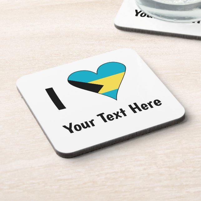 I Love (Bahamas Flag Heart) Personalized Coaster (Left Side)