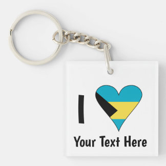 I Love (Bahamas Flag Heart) Personalized Keychain