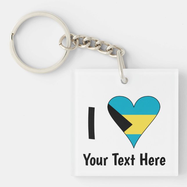 I Love (Bahamas Flag Heart) Personalized Keychain (Front)