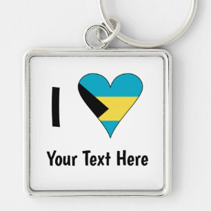 I Love (Bahamas Flag Heart) Personalized Keychain