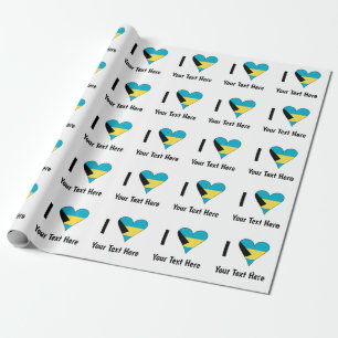 I Love (Bahamas Flag Heart) Personalized Wrapping Paper