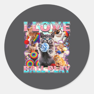 I Love Ball Play Cute Cats Roll Of Wool Kitty For  Classic Round Sticker