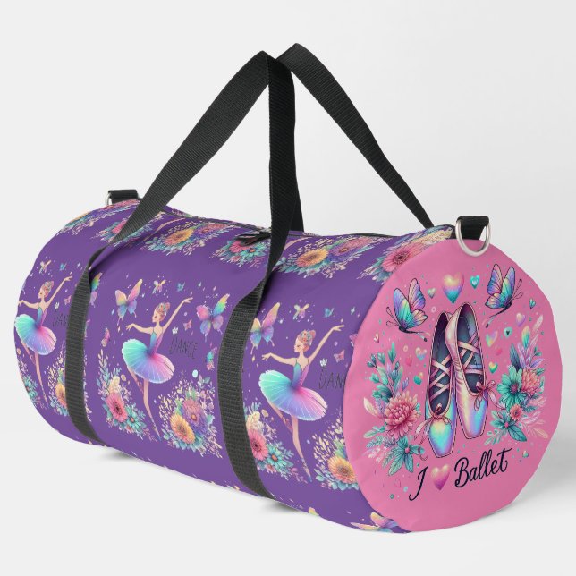 I Love Ballet Ballerina Dance Small Duffel Bag (Left Corner)