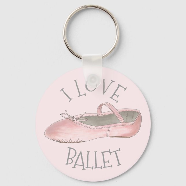 I Love Ballet Ballerina Pink Slipper Dance Teacher Keychain (Front)
