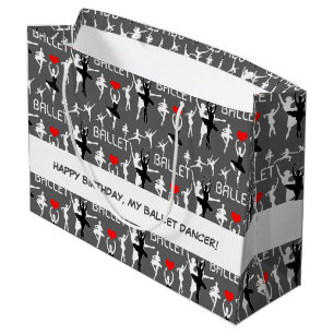 I Love Ballet Pattern. White Ballet Dancers Large Gift Bag