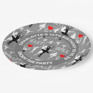 I Love Ballet Pattern. White Ballet Dancers Paper Plate