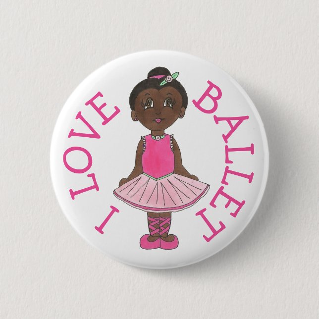 I LOVE BALLET Pink Tutu Girl Ballerina Dance Class 2 Inch Round Button (Front)