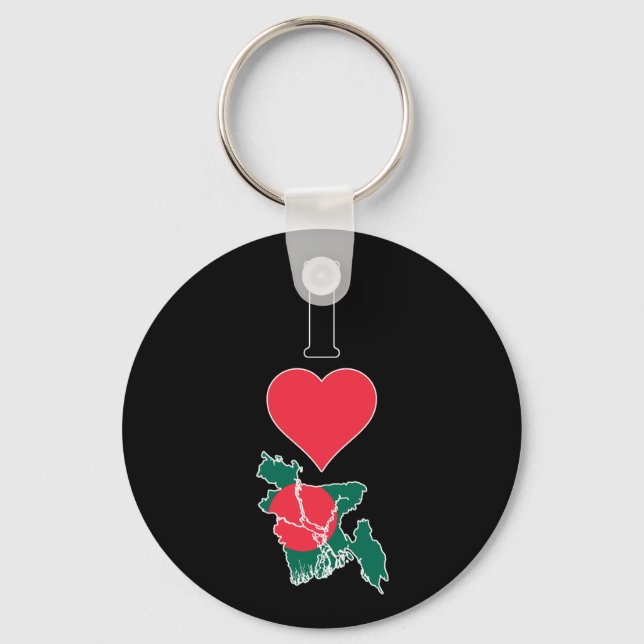 I Love Bangladesh Vertical Heart Country Flag Map Keychain (Front)
