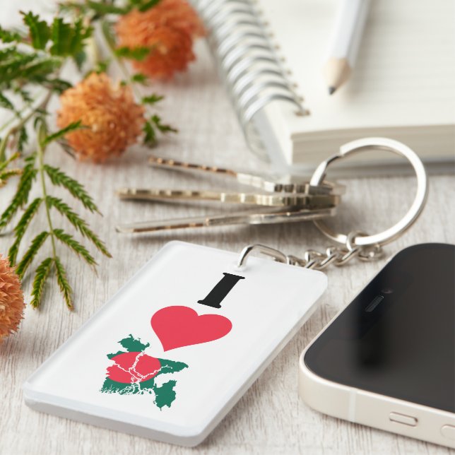 I Love Bangladesh Vertical Heart Country Flag Map Keychain (Front Right)