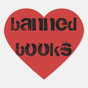I Love Banned Book Red Heart Stickers