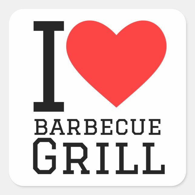 I love barbecue grill square sticker (Front)