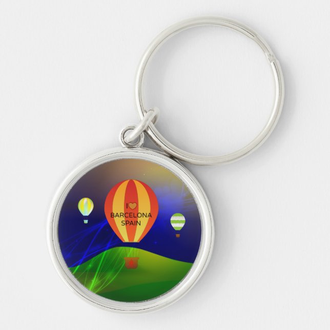 I Love Barcelona Spain Hot Air Balloon Keychain (Front)
