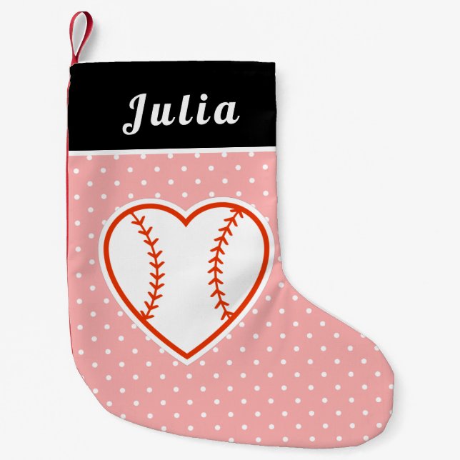 I Love Baseball Ball Heart Player Coach Name Sport Small Christmas Stocking (Front)