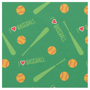 I love baseball (green) - custom size fabric
