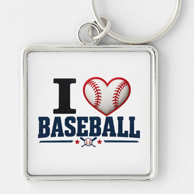 I Love Baseball Player & Fan Gift Design Keychain (Front)