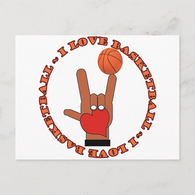 I LOVE BASKETBALL ASL SIGN POSTCARD (Front)
