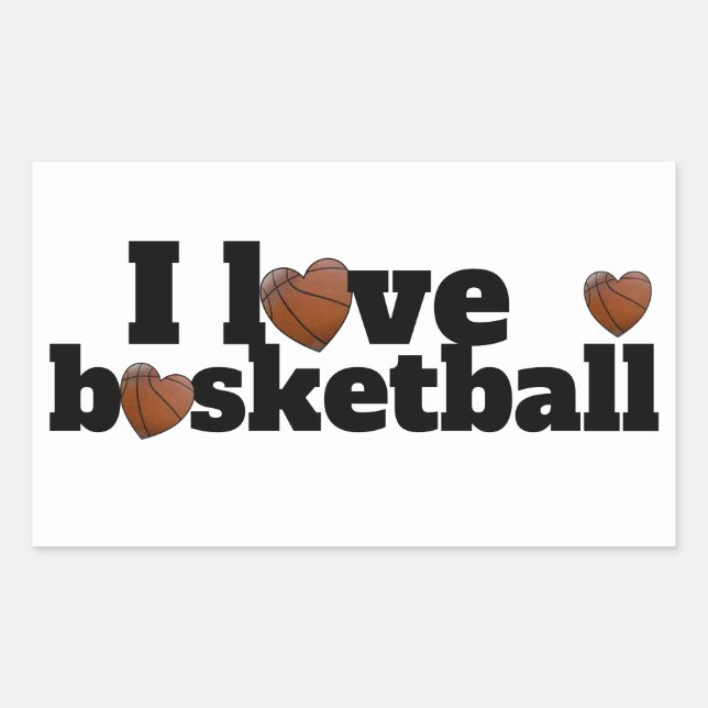 I Love Basketball bold black and white text design Sticker (Front)