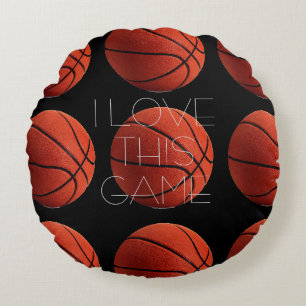 I Love Basketball Close-Up Round Pillow