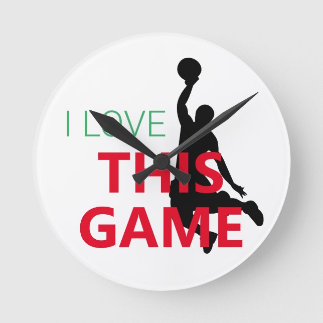 I Love Basketball Game Round Clock (Front)