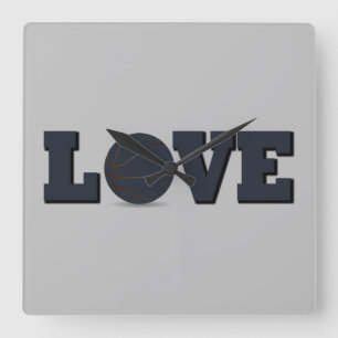 I Love basketball game Square Wall Clock