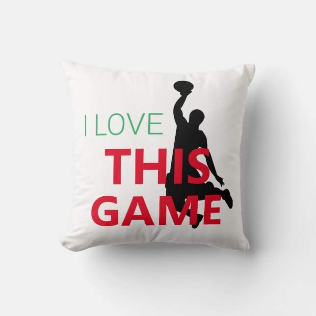 I Love Basketball Game Throw Pillow (Front)