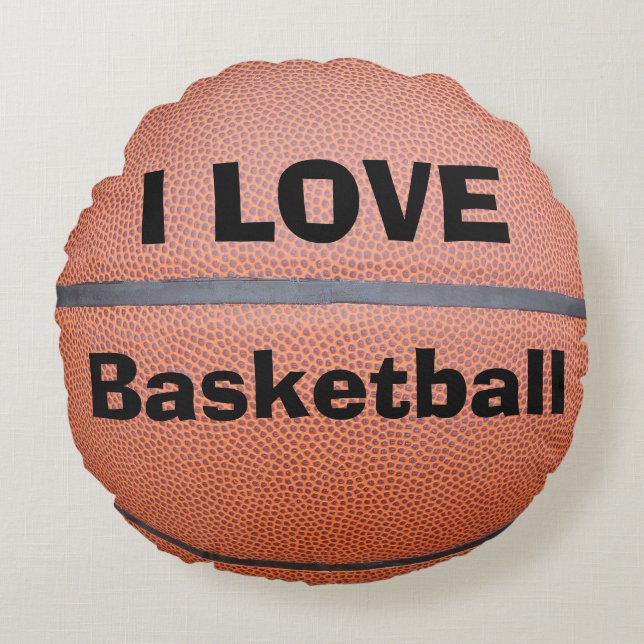 I Love Basketball Personalized Name Round Pillow (Front)