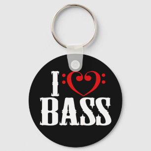 I Love Bass, with bass clef Heart Keychain