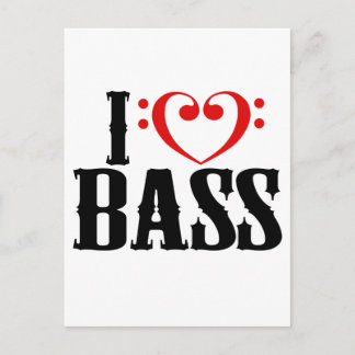 I Love Bass, with bass clef Heart Postcard