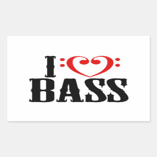 I Love Bass, with bass clef Heart Sticker