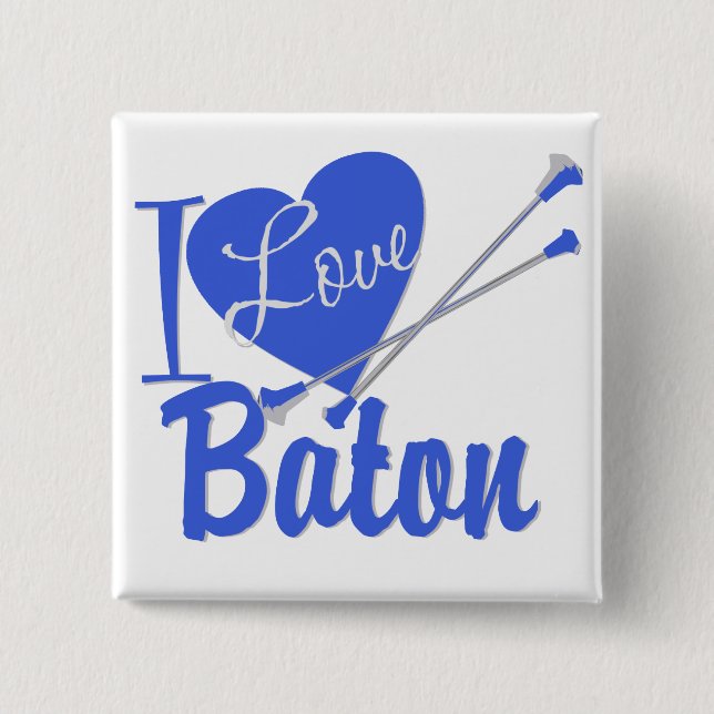 I Love Baton 2 Inch Square Button (Front)