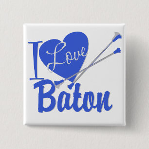 I Love Baton 2 Inch Square Button
