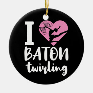 I Love Baton Twirling Cute Twirler Ceramic Ornament