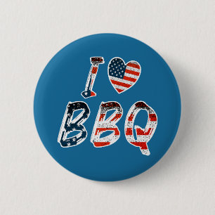 I Love BBQ, American Patriotic 2 Inch Round Button