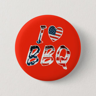I Love BBQ, American Patriotic 2 Inch Round Button