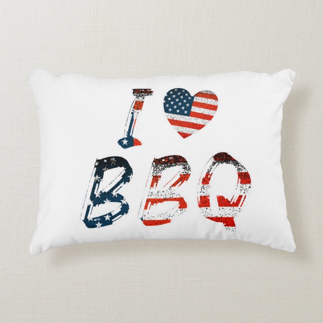 I Love BBQ, American Patriotic Accent Pillow (Front)