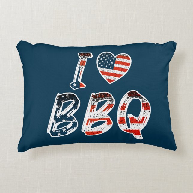 I Love BBQ, American Patriotic Accent Pillow (Front)